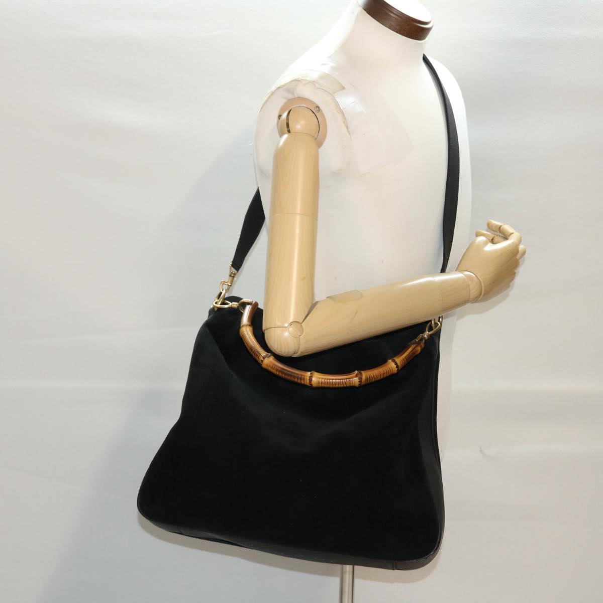 GUCCI Bamboo Hand Bag Suede 2way Black ar9709B
