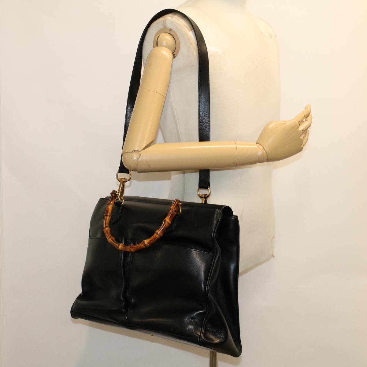 GUCCI Bamboo Hand Bag Leather 2way Black 002.2855.0322.0 ar9879B