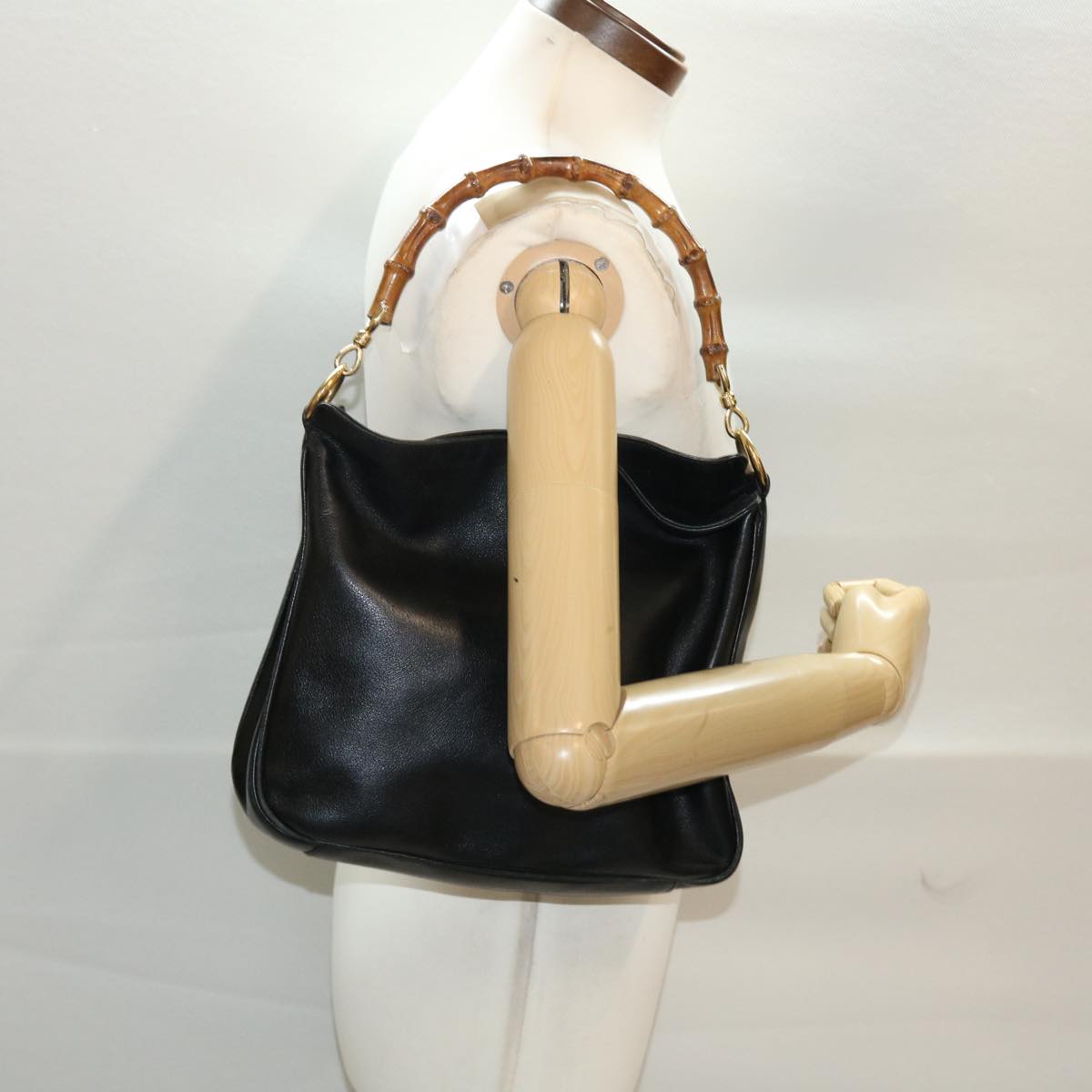 GUCCI Bamboo Shoulder Bag Leather Black 001.0166.1638 ar9913B