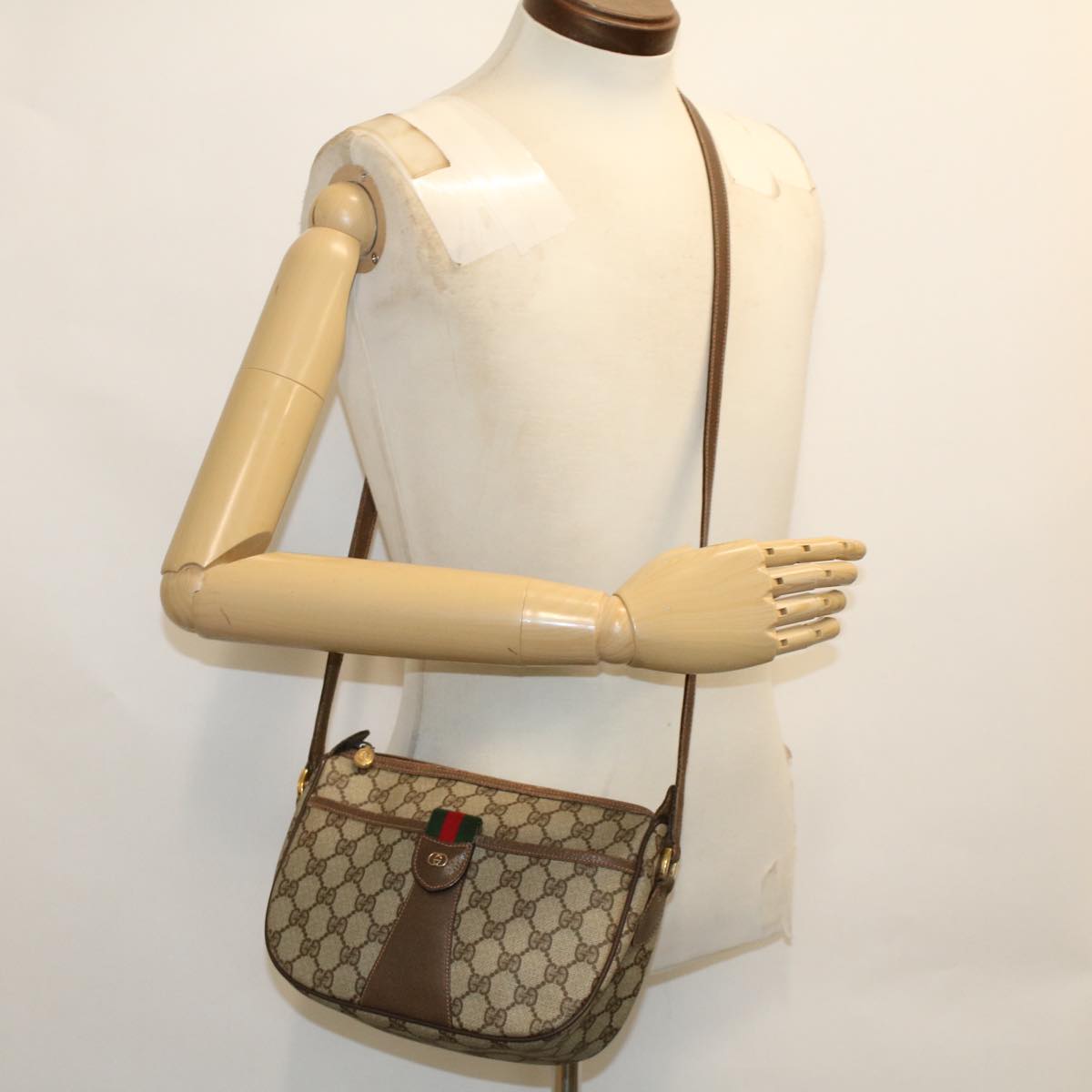 GUCCI GG Canvas Web Sherry Line Shoulder Bag Beige 001•193•6177 ar9950
