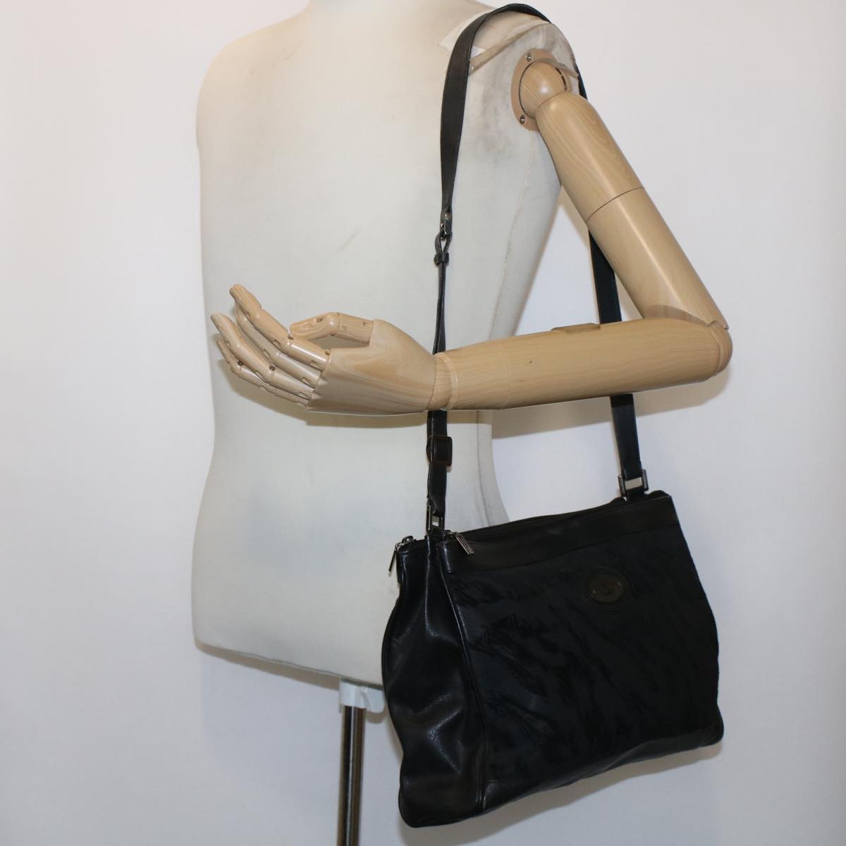 GUCCI Shoulder Bag Suede Leather Black ar9974