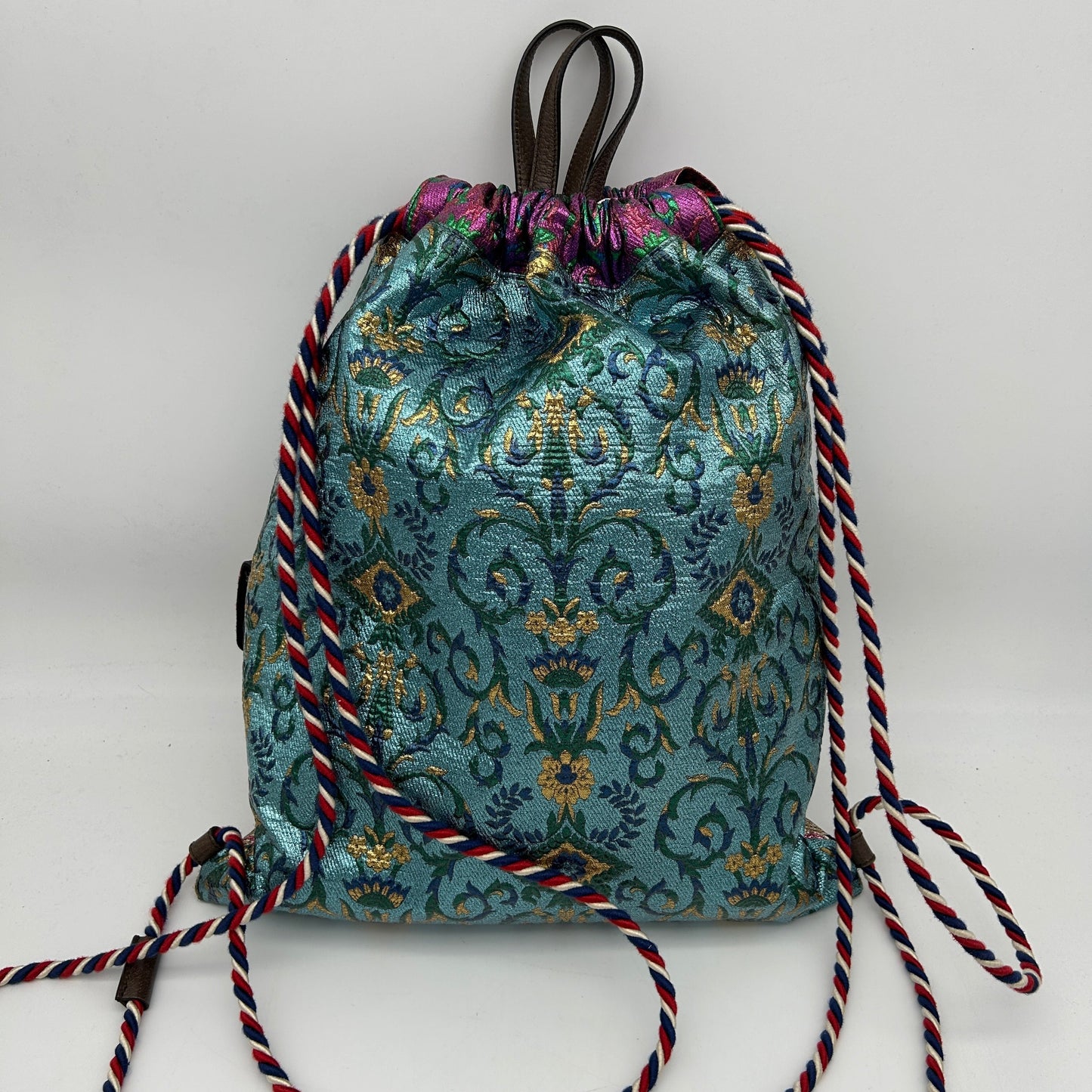 GLM-- Embroidered Brocade Multicolor Drawstring Backpack Medium