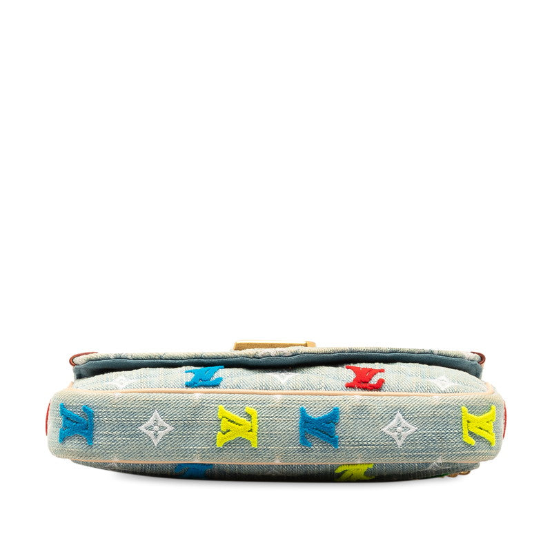 Louis Vuitton Monogram Denim New Wave Pochette Chain Shoulder Bag M67531 Blue Multicolor Denim Leather Louis Vuitton