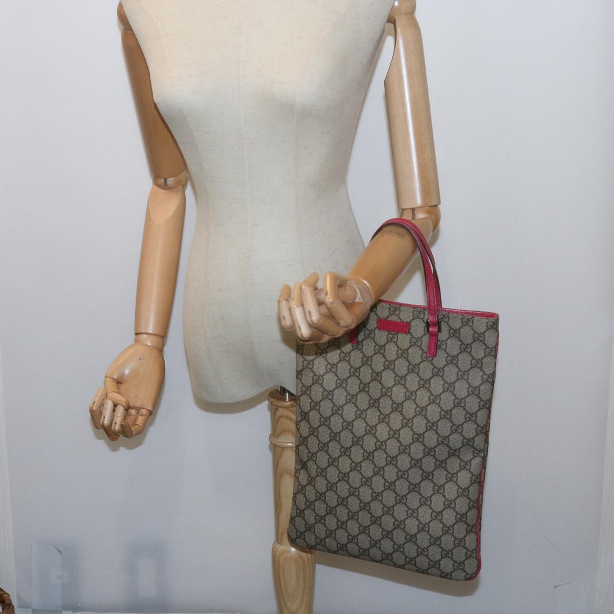 GUCCI GG Supreme Hand Bag PVC Leather Beige 117551 bs10599