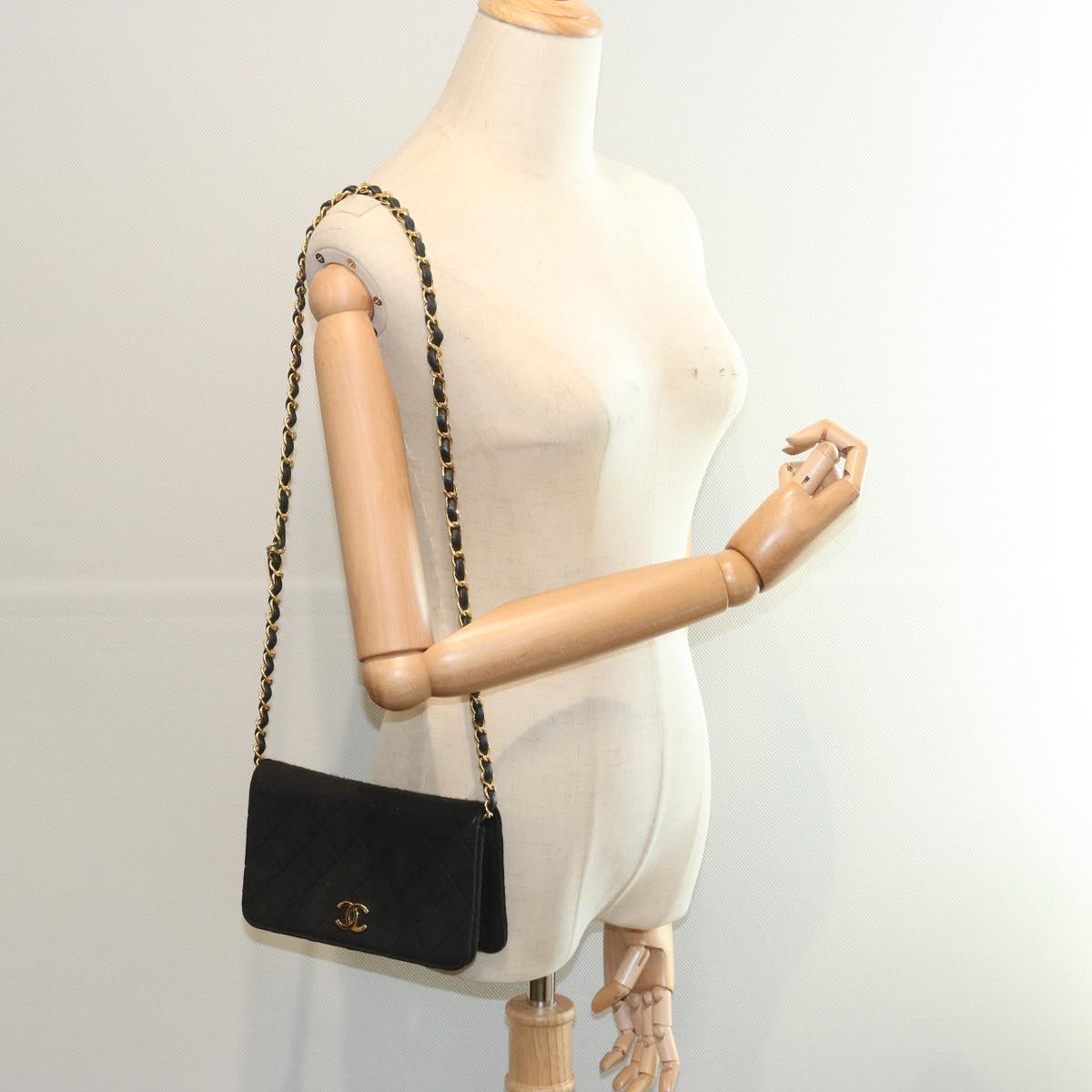 CHANEL Matelasse Chain Shoulder Bag Cotton Black CC bs12038