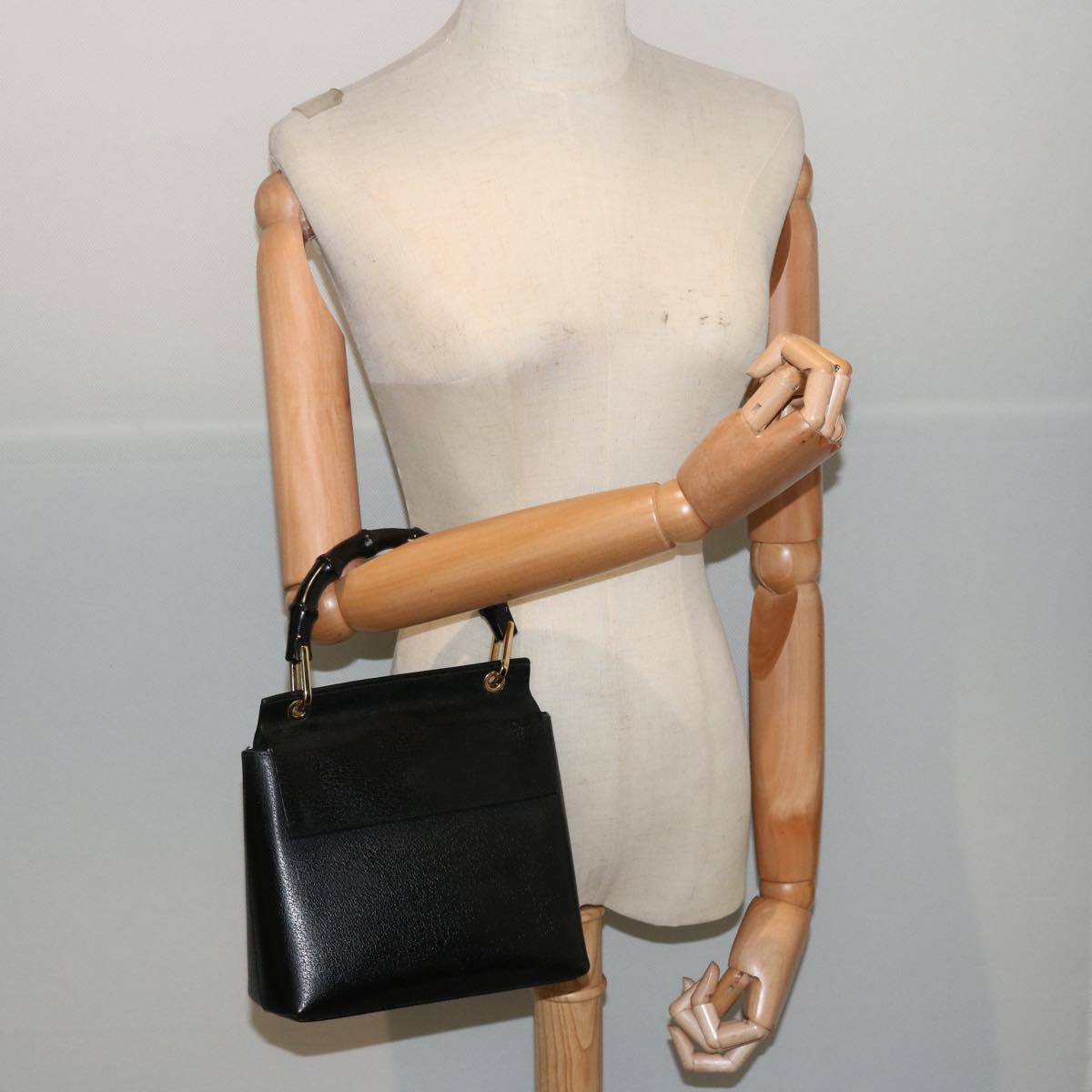 GUCCI Bamboo Hand Bag Leather Black 001 1014 1888 0 bs13845