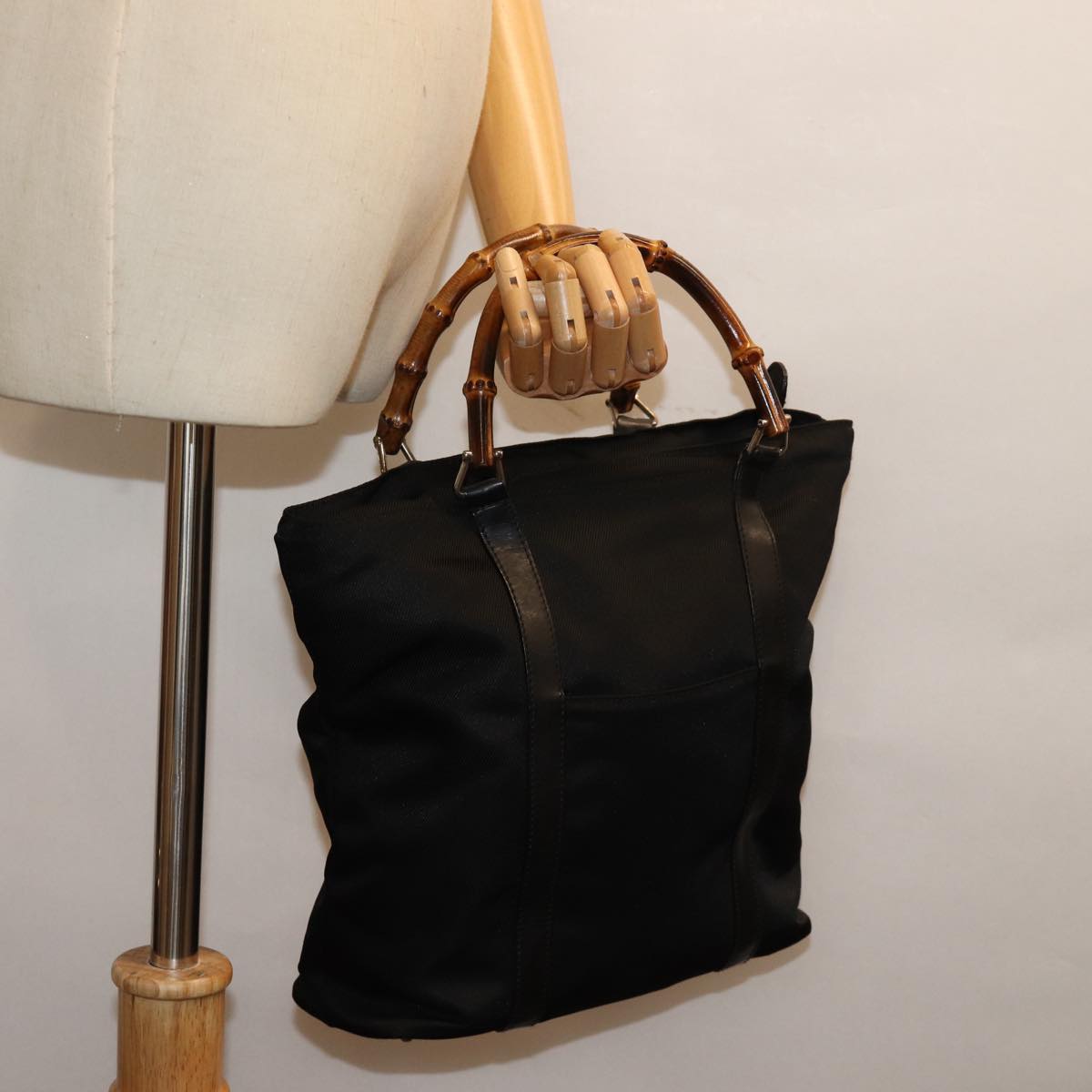 GUCCI Bamboo Hand Bag Nylon Black 000 3754 0508 bs14134