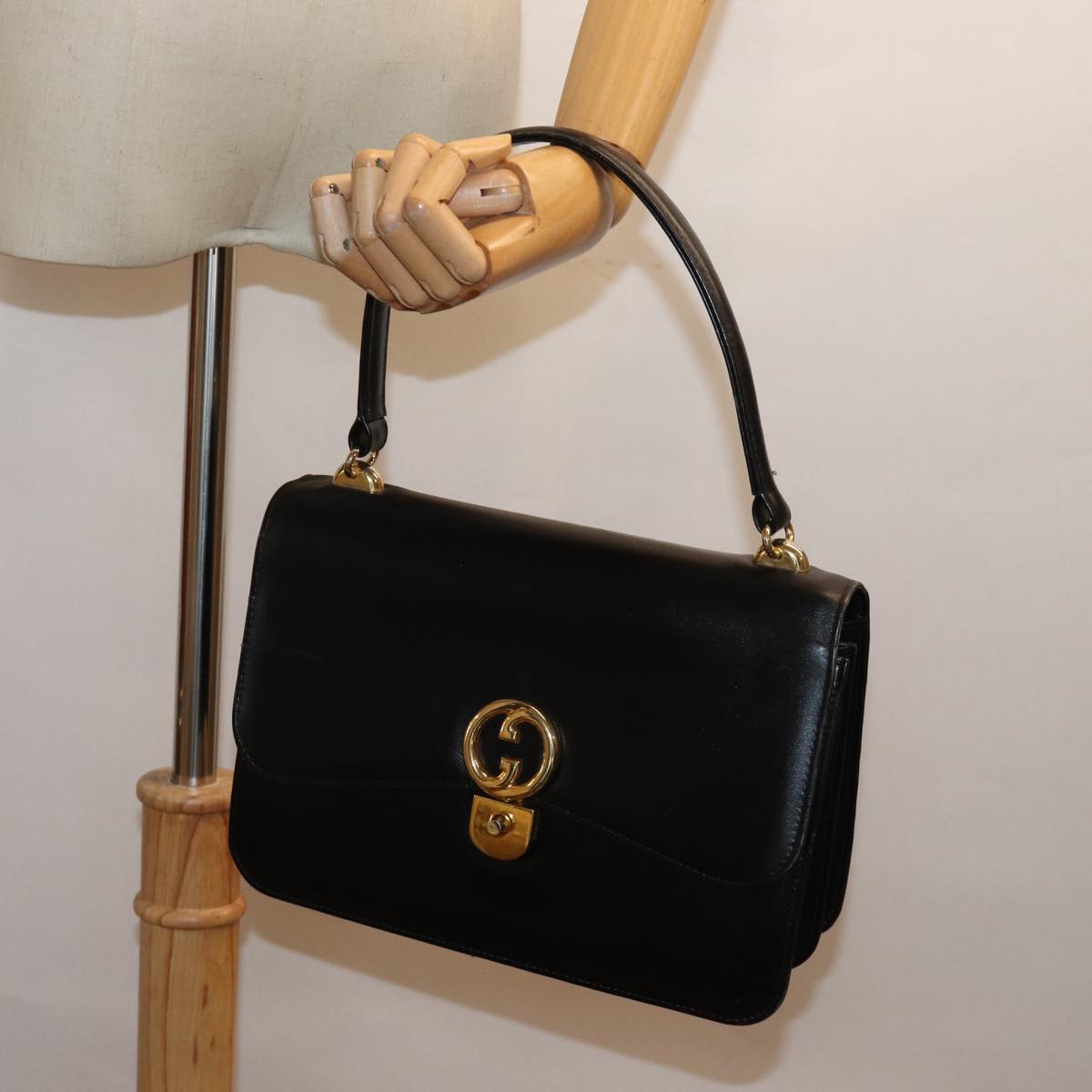 GUCCI Hand Bag Leather Black bs14246