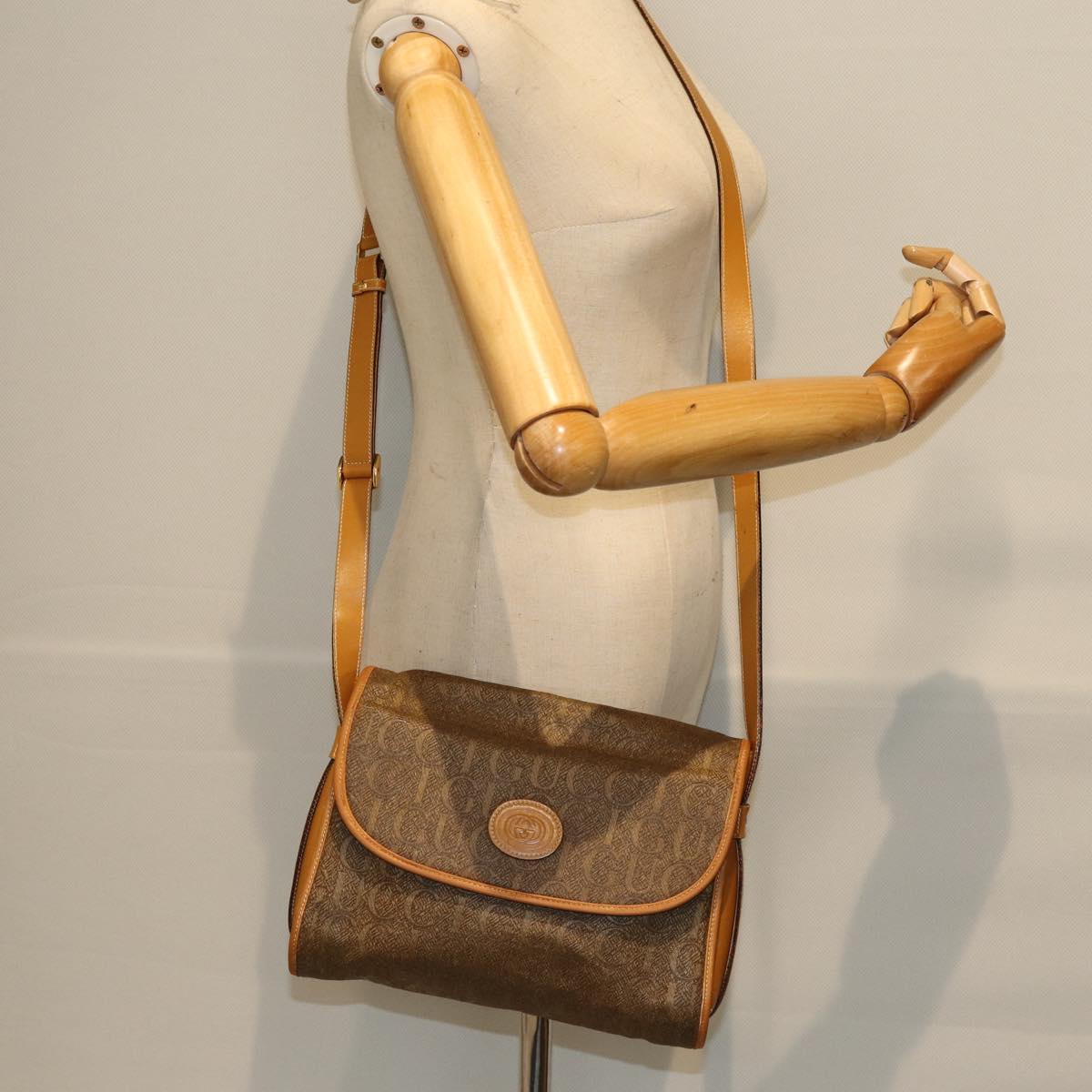 GUCCI Shoulder Bag Coated Canvas Beige bs14444