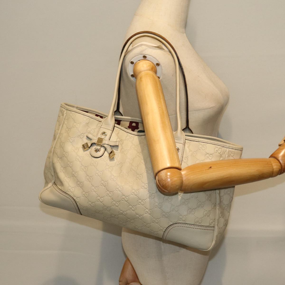 GUCCI GG Canvas Guccissima Tote Bag White 163805 bs14471