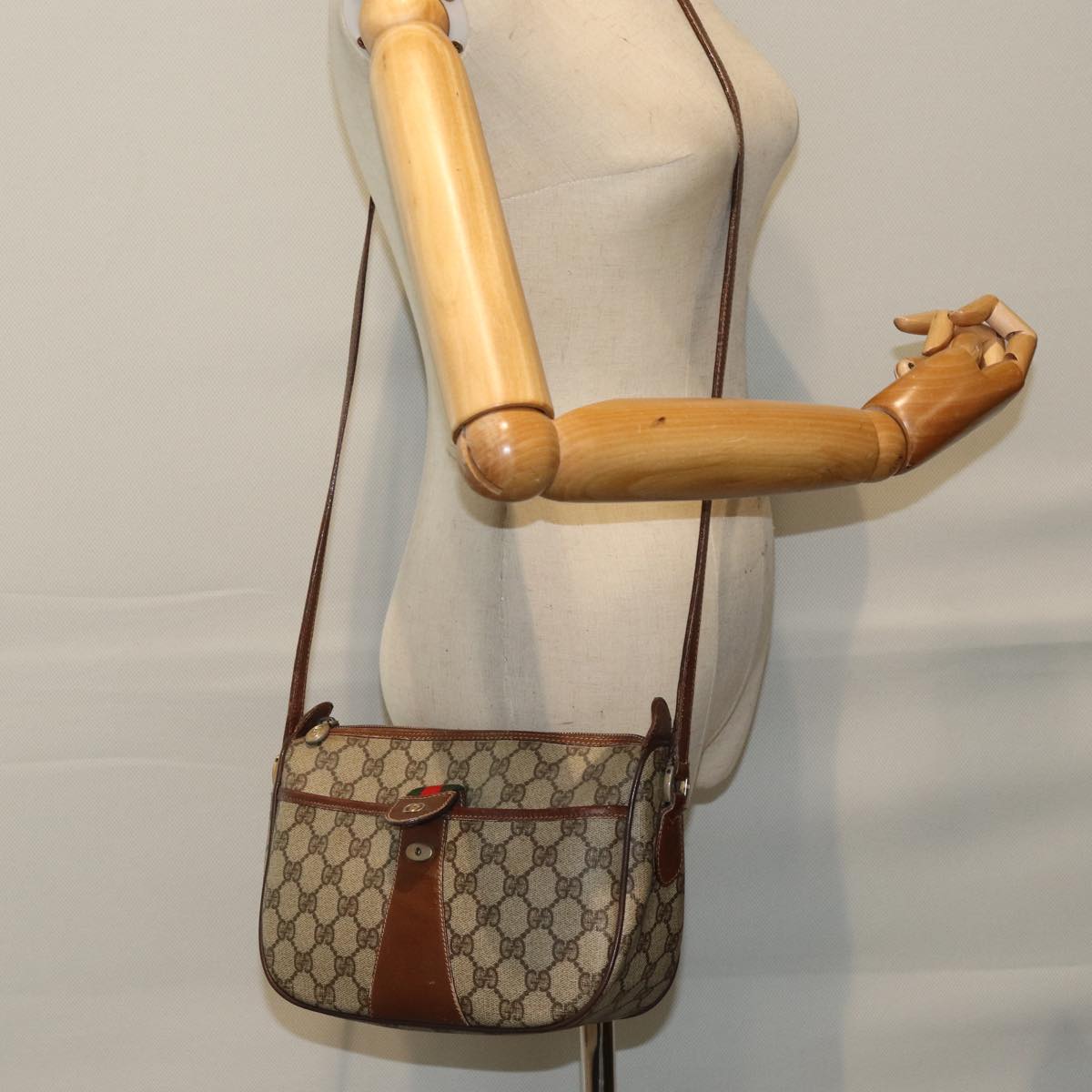 GUCCI GG Supreme Web Sherry Line Shoulder Bag Beige 001 754 6177 bs14808