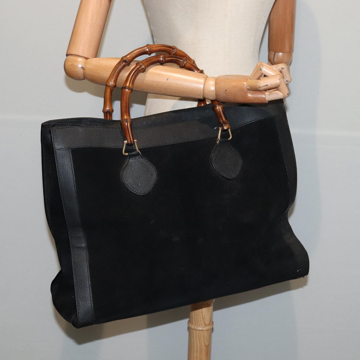 GUCCI Bamboo Hand Bag Suede Leather Black 002 1186 0259 bs14947