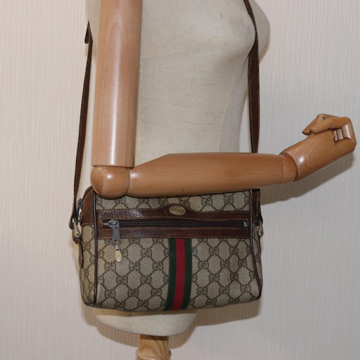 GUCCI GG Supreme Web Sherry Line Shoulder Bag PVC Beige 001 3654 5 bs15002