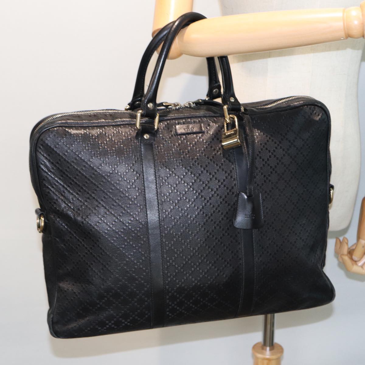 GUCCI Diamante Hand Bag Leather Black 201480 bs15161