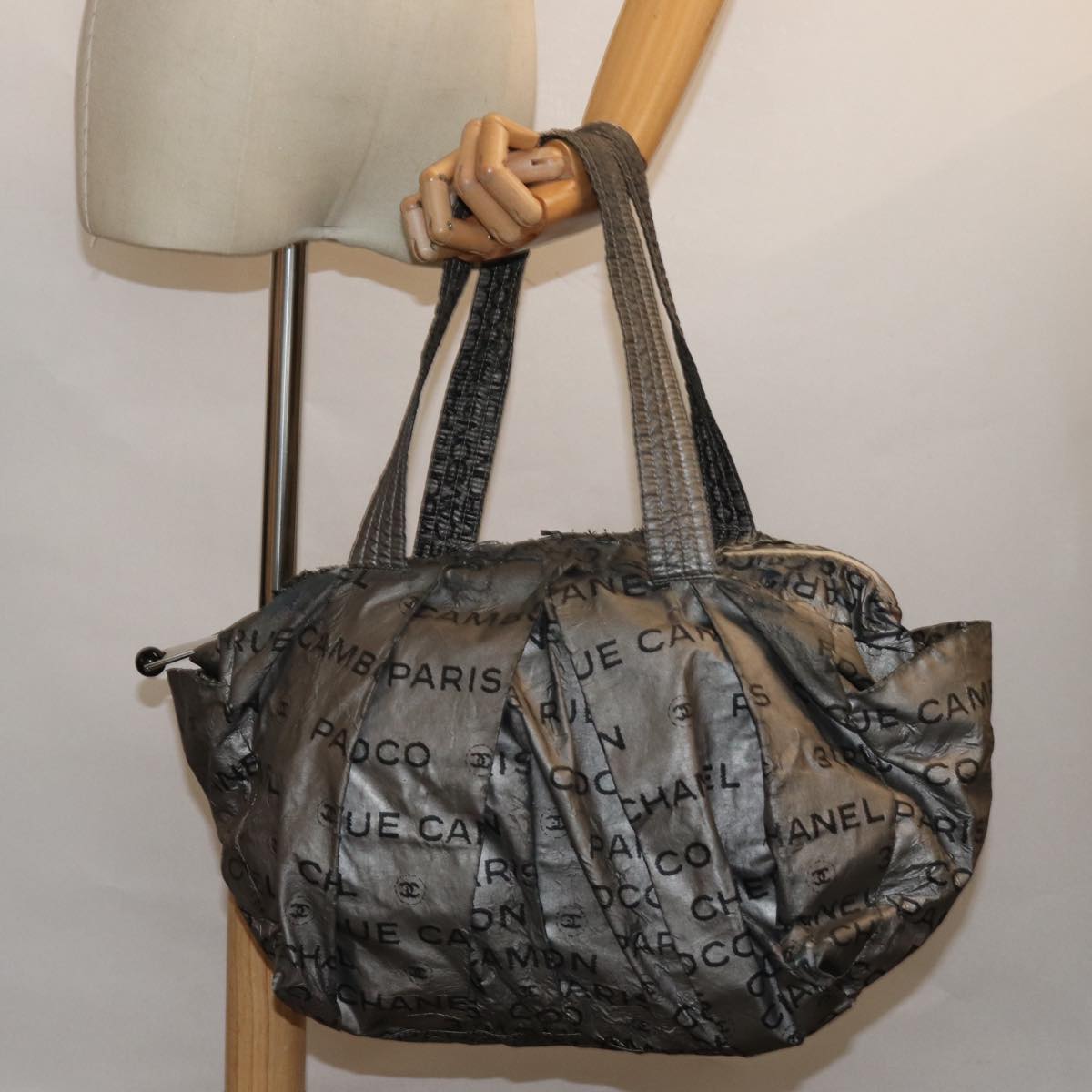 CHANEL Unlimited Hand Bag Nylon Silver CC bs15705