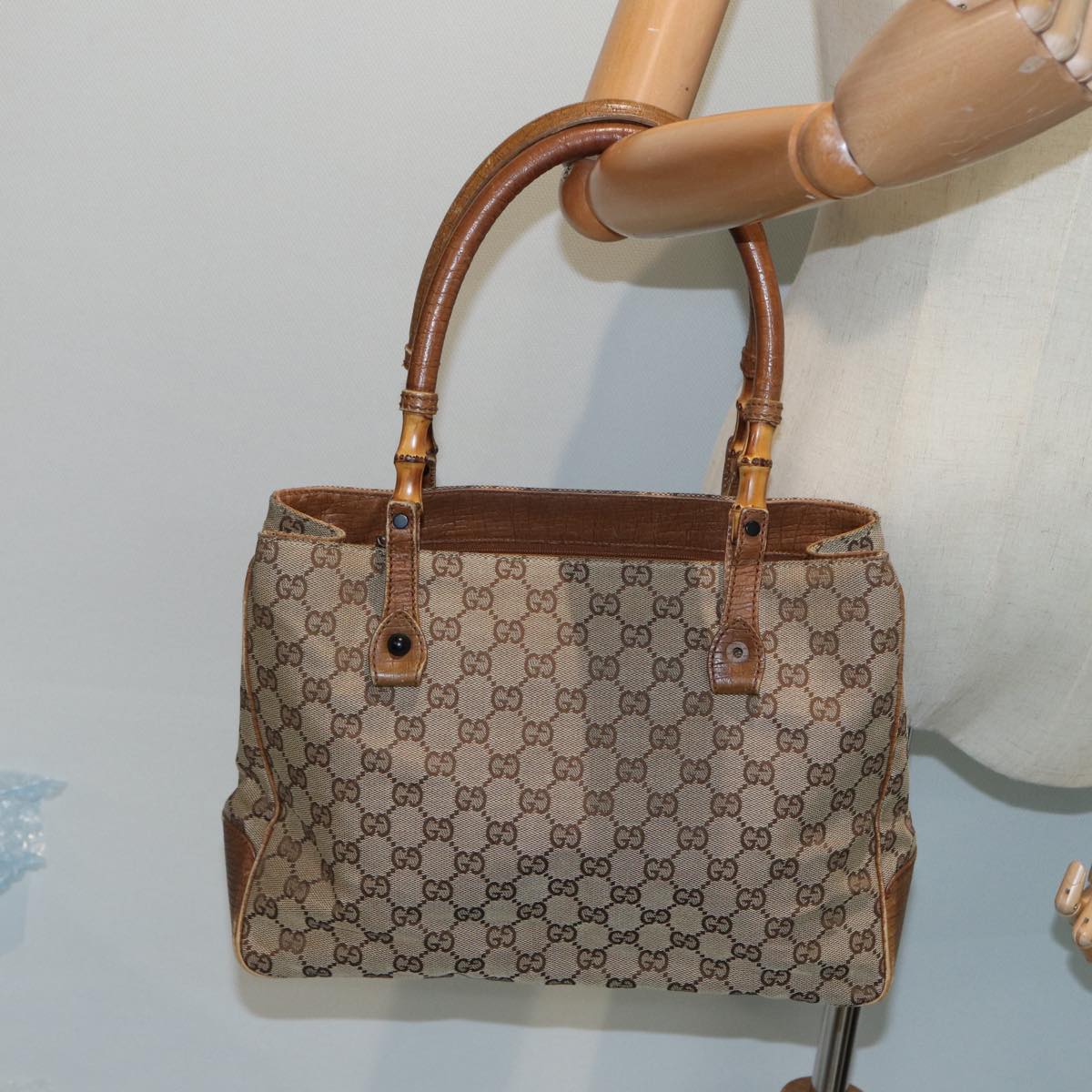 GUCCI Bamboo GG Canvas Hand Bag Beige 112526 bs16182