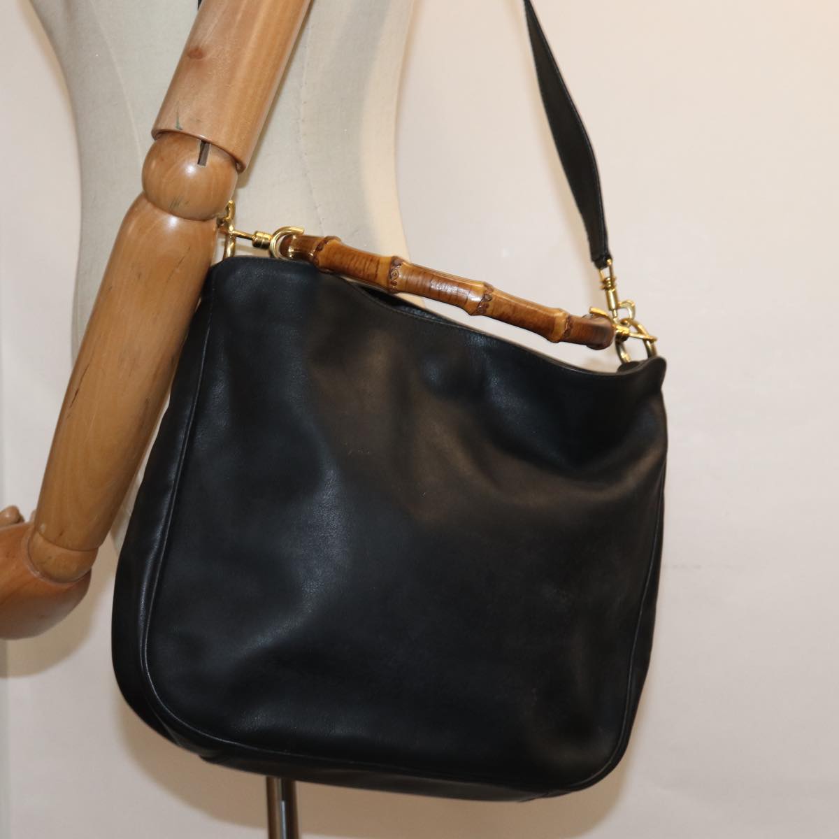 GUCCI Bamboo Hand Bag Leather Black 001 1781 1638 bs16292