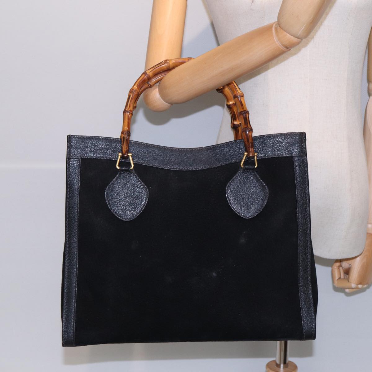 GUCCI Bamboo Hand Bag Suede Black 002 123 0260 bs16481