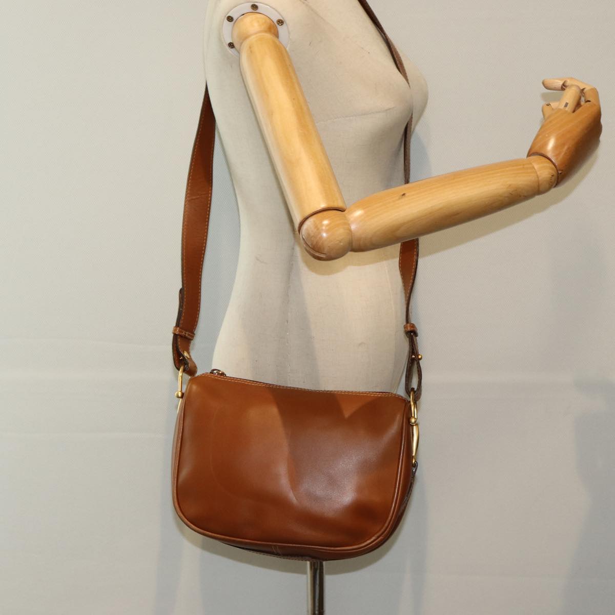 GUCCI Horsebit Shoulder Bag Leather Brown Gold 007 090 0213 bs16624