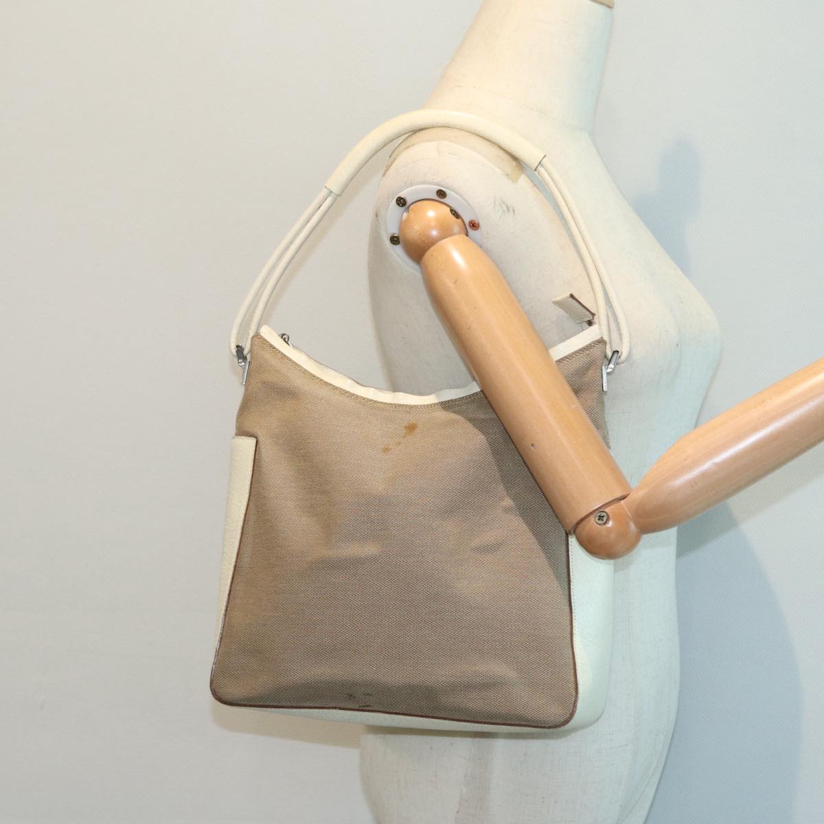 GUCCI Hand Bag Canvas Leather Beige Silver 001 3766 bs17134