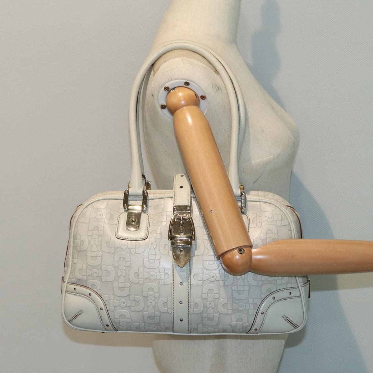 GUCCI Horsebit Shoulder Bag Leather Gold White 145770 bs17324