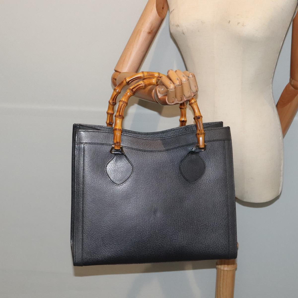 GUCCI Bamboo Hand Bag Leather Gray Gold 002 2853 0260 0 bs17436