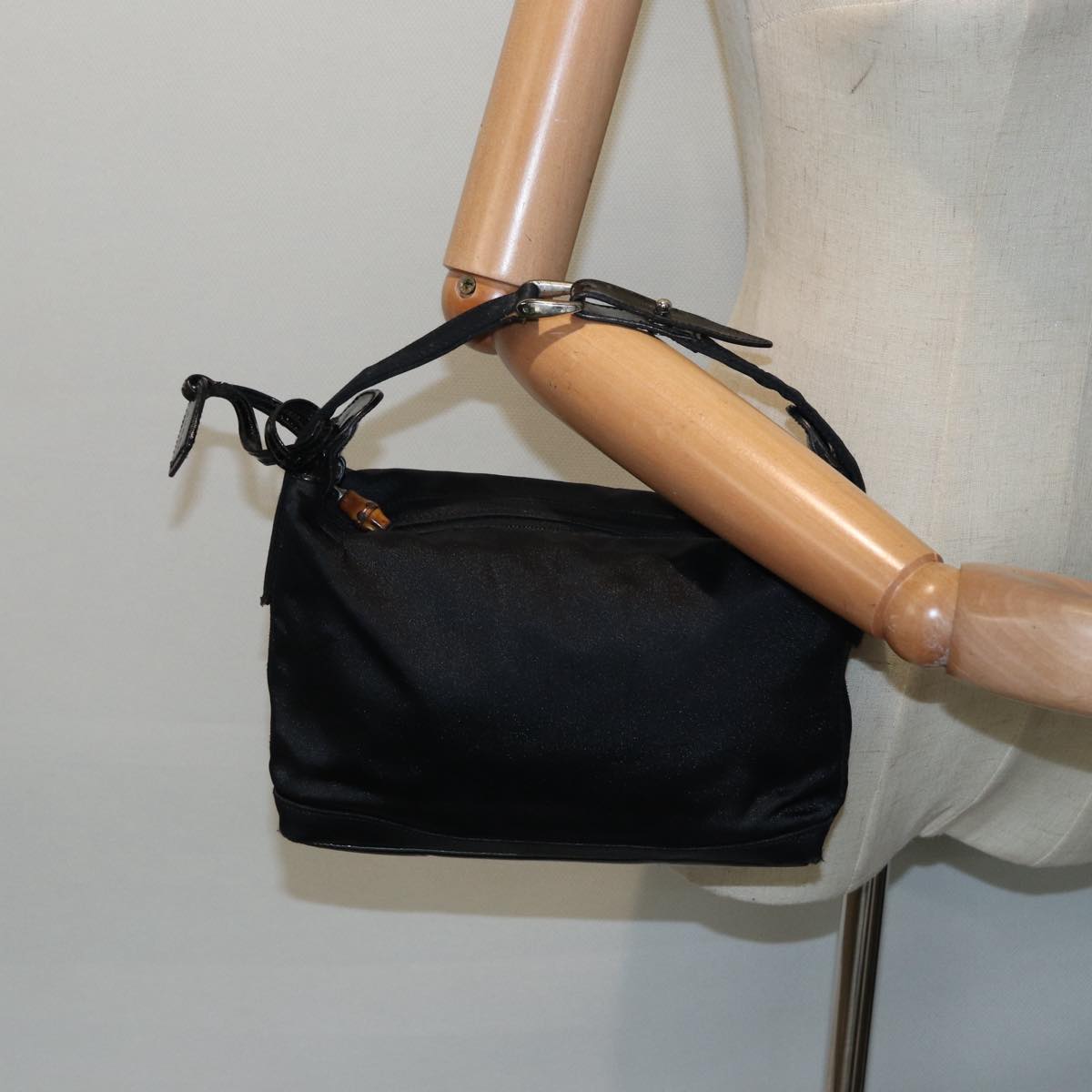 GUCCI Bamboo Hand Bag Canvas Silver Black bs17612