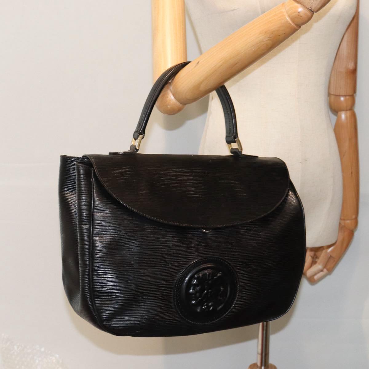 FENDI Hand Bag Leather Black Gold bs17873
