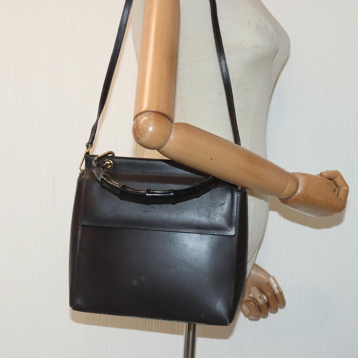 GUCCI Bamboo Hand Bag Leather 2way Brown bs18151