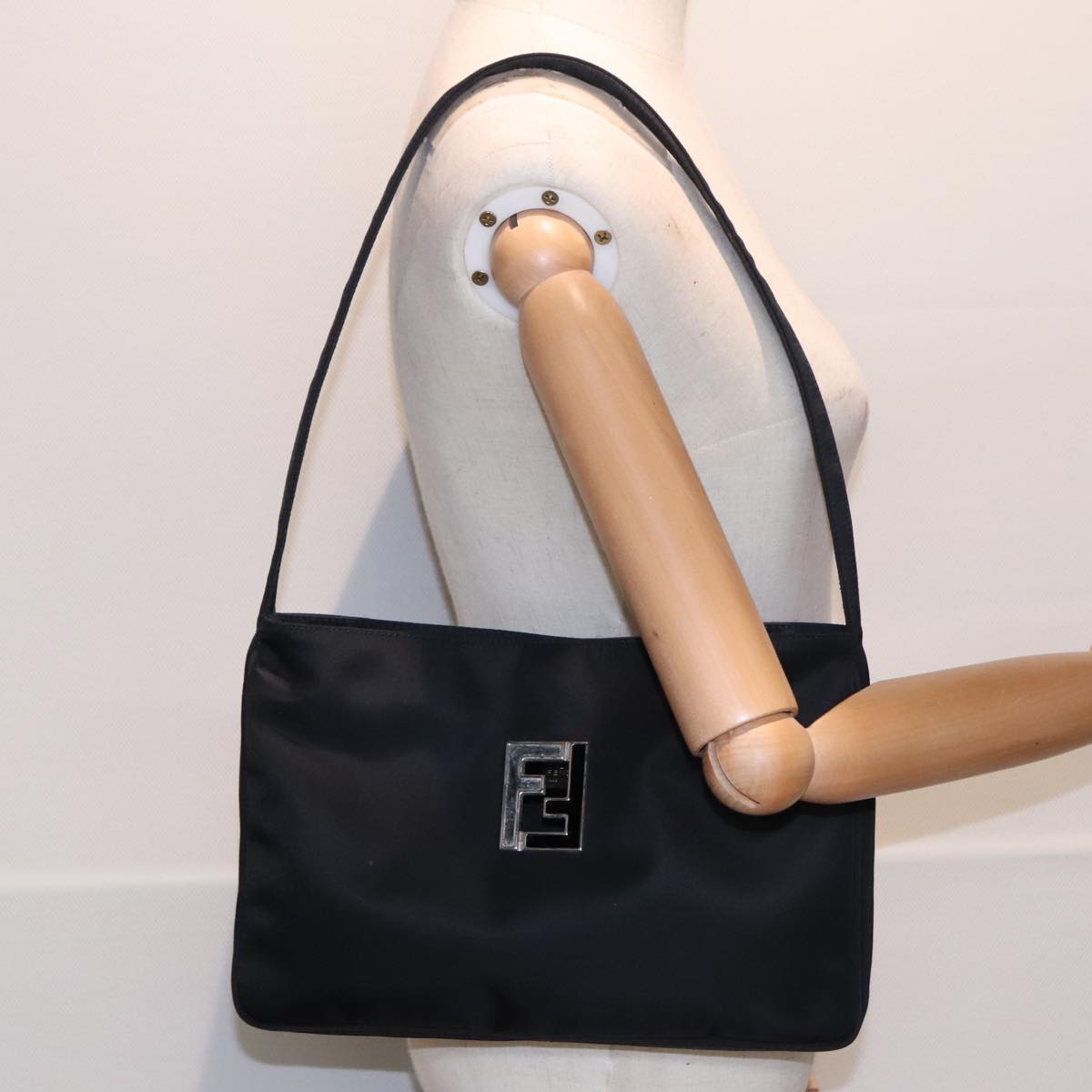 FENDI Shoulder Bag Nylon Black Silver bs18165