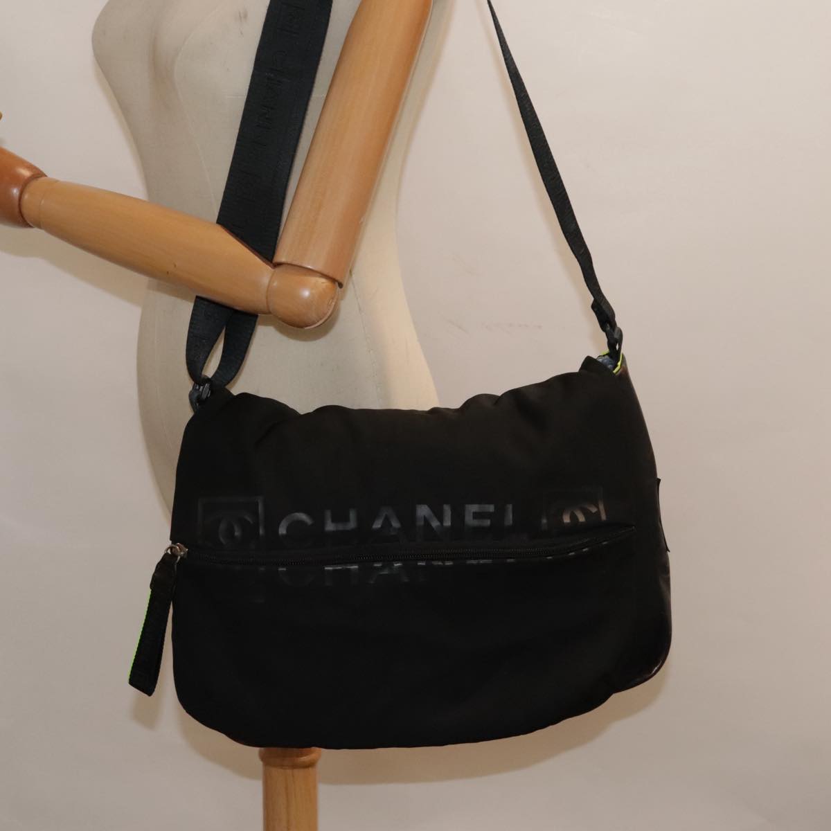 CHANEL Sports Shoulder Bag Nylon Black Silver CC bs18444