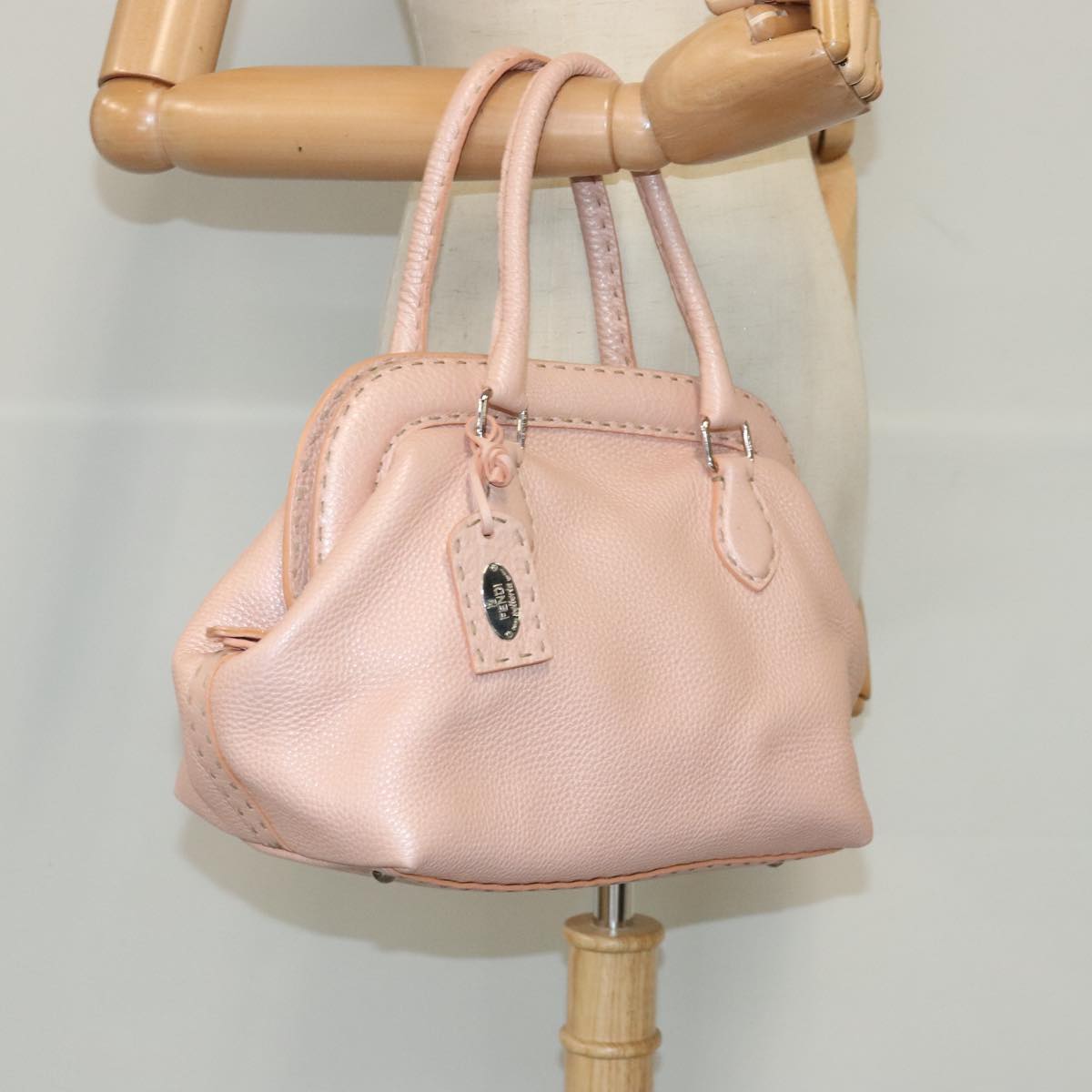FENDI Celeria Hand Bag Leather Pink Silver bs19021