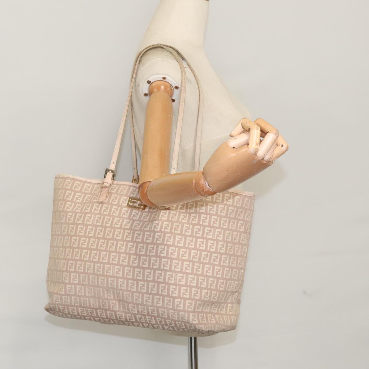 FENDI Zucchino Canvas Tote Bag Nylon Beige Gold bs19443