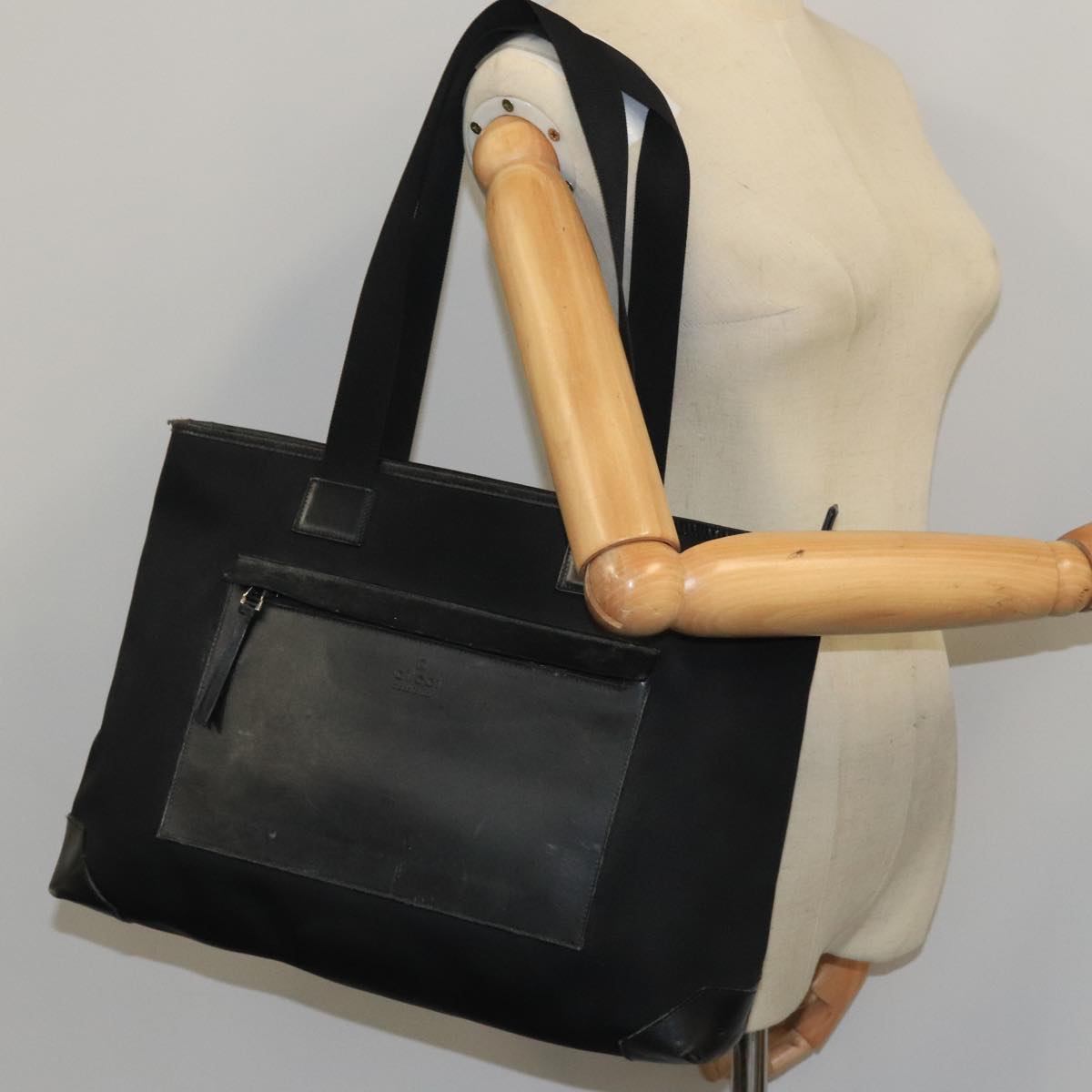 GUCCI Tote Bag Canvas Silver Black 019 0426 3444 bs19587