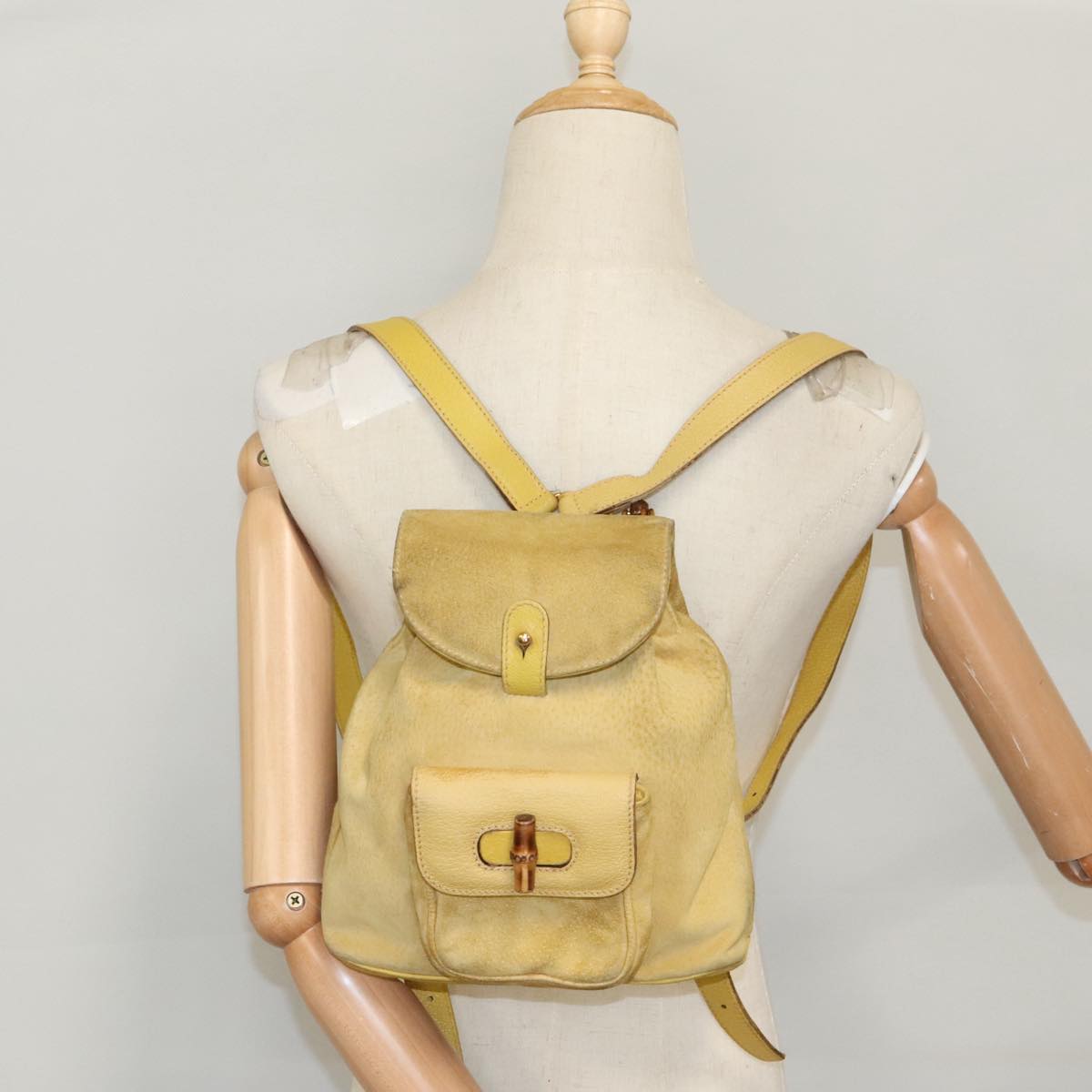 GUCCI Bamboo Backpack Suede Leather Yellow Gold 003 2058 0030 bs19589