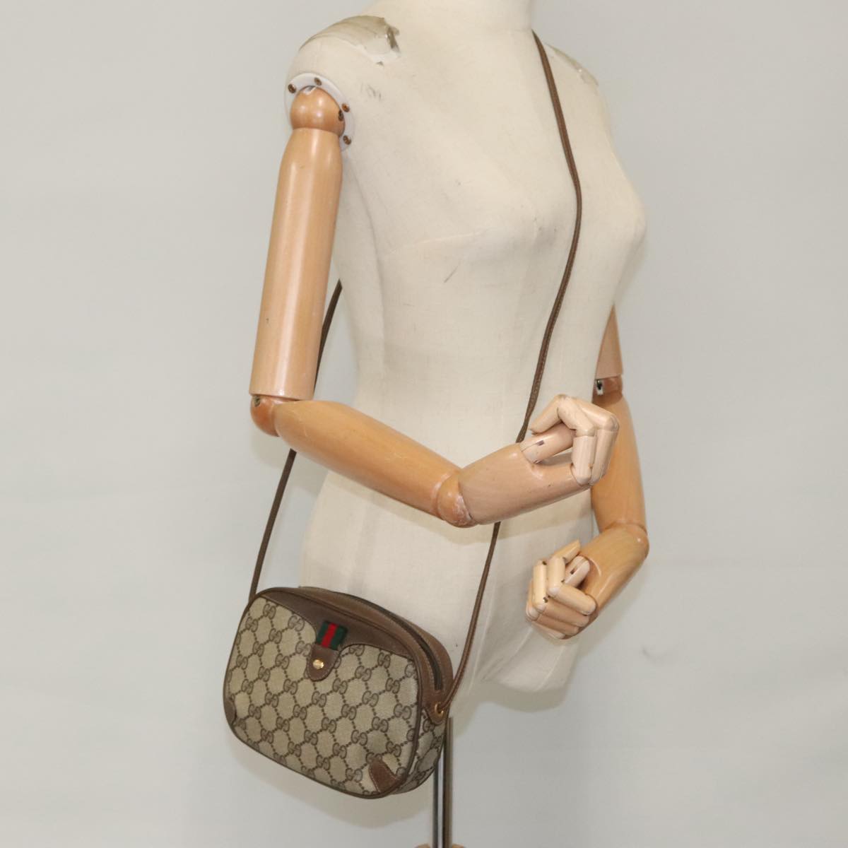 GUCCI GG Supreme Web Sherry Line Shoulder Bag PVC Beige 89 02 066 bs19662