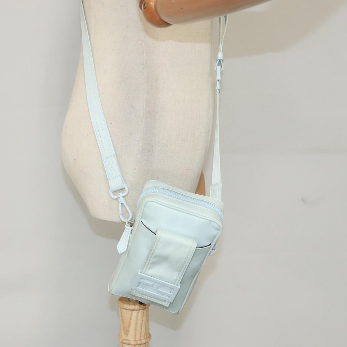 FENDI Shoulder Bag Nylon Light Blue Silver bs19694
