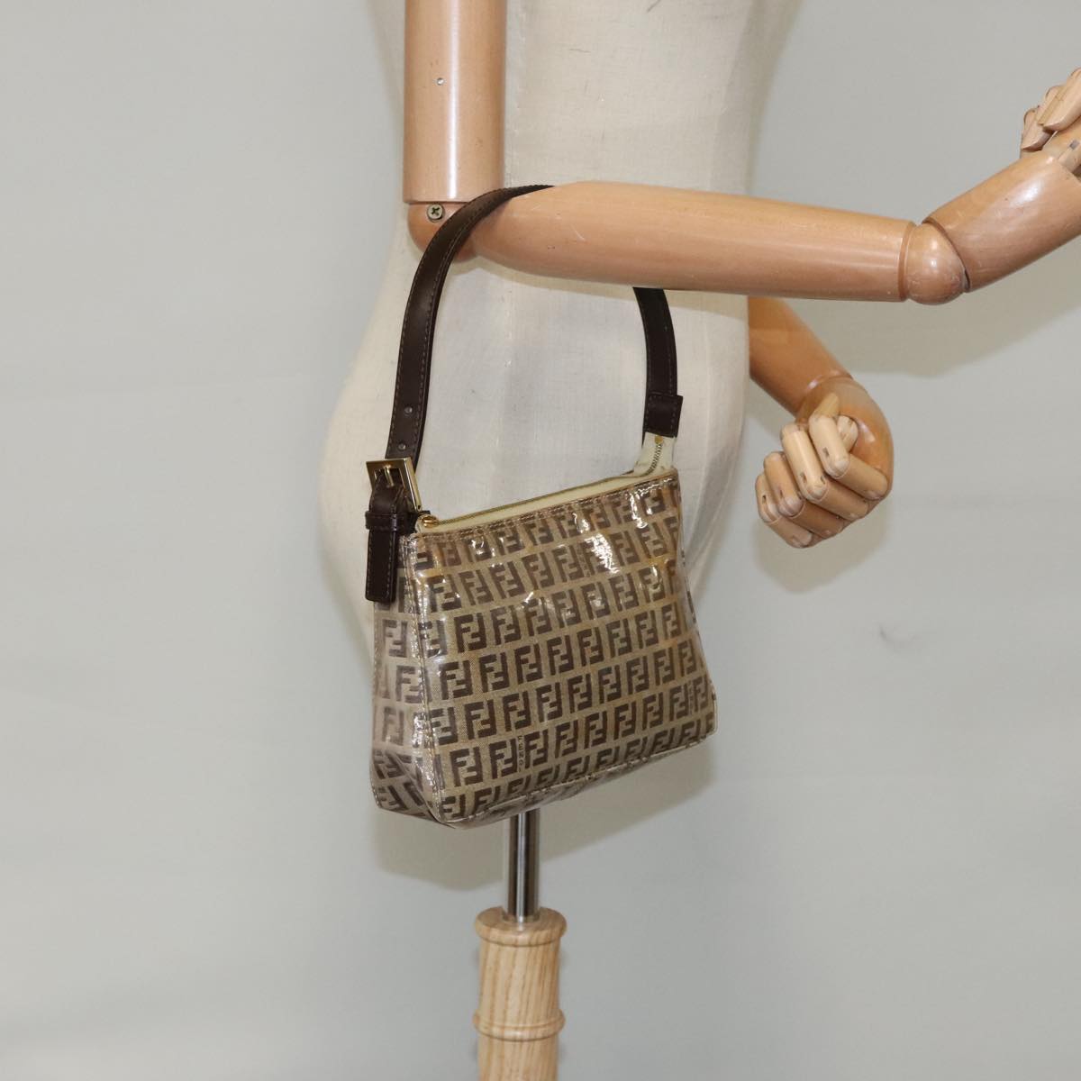 FENDI Zucchino Canvas Hand Bag Gold Brown bs19698