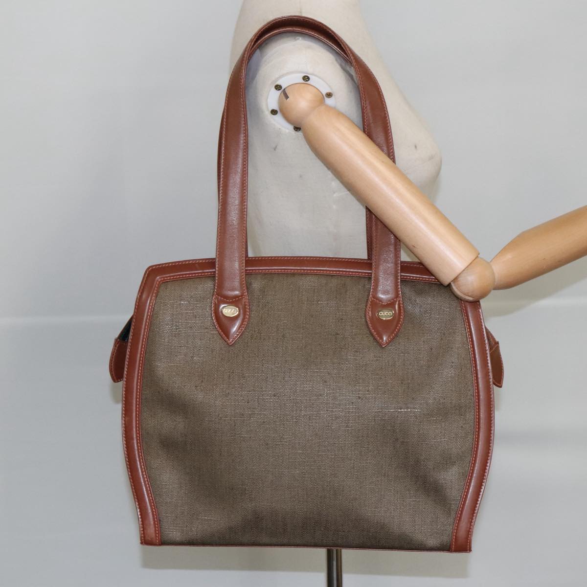 GUCCI Tote Bag Canvas Leather Brown Gold bs20017