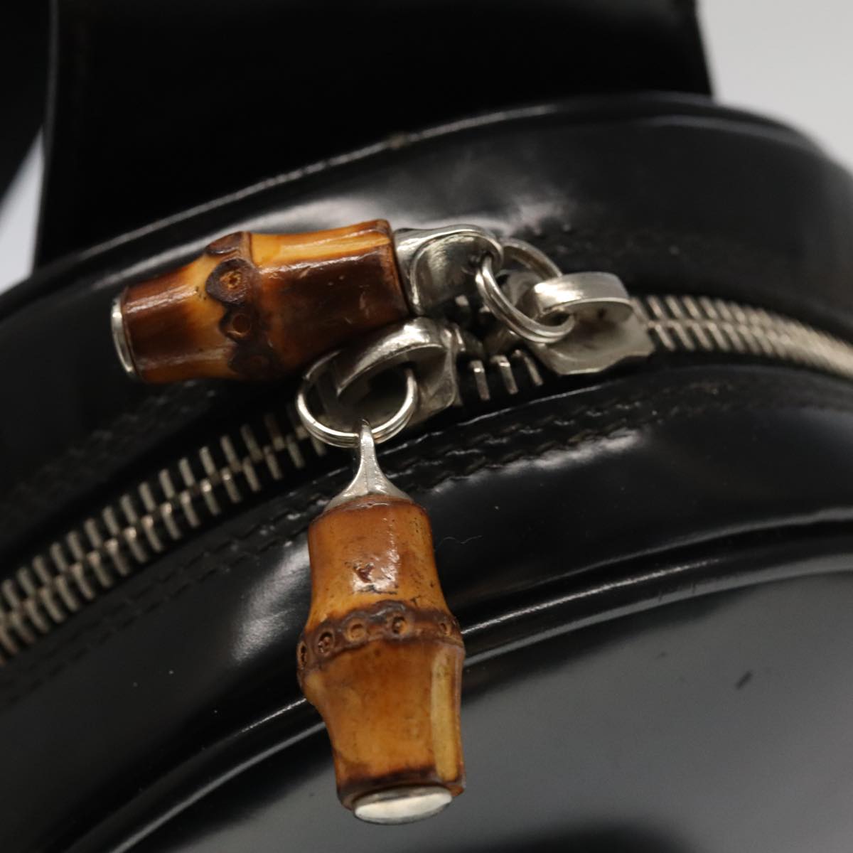 GUCCI Bamboo Body Bag Enamel Black Gold 003 2113 0127 bs20062