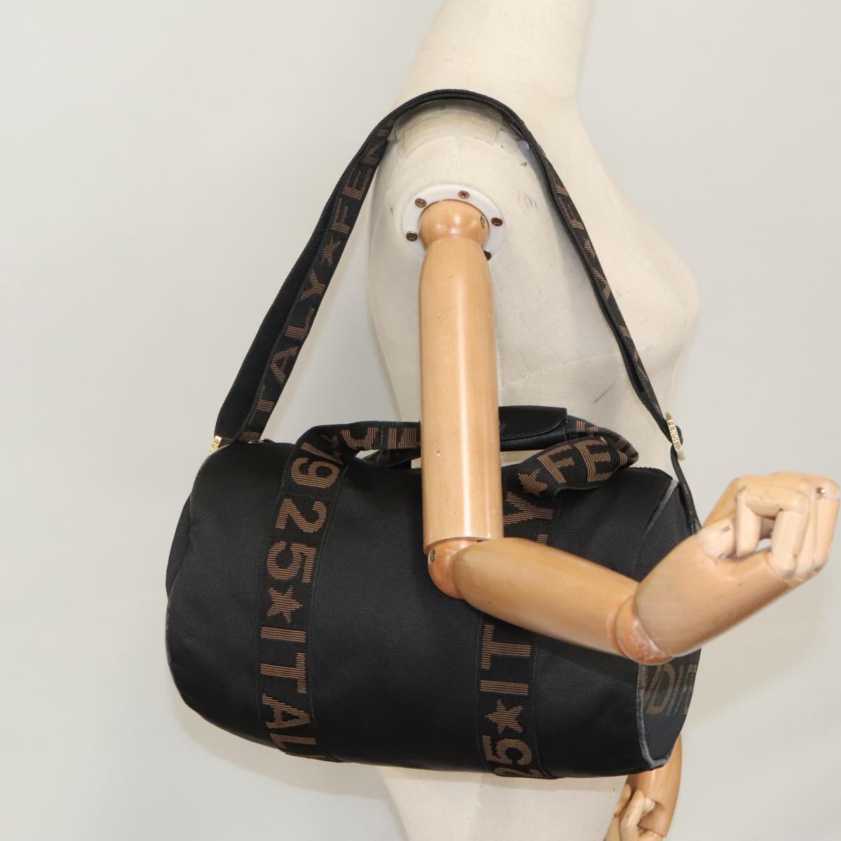 FENDI Mini Boston Bag Canvas Gold Black bs20190