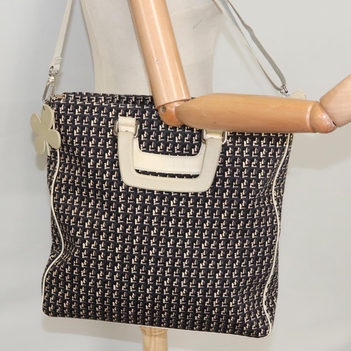 CHANEL Hand Bag Canvas 2way Black Silver CC bs20203