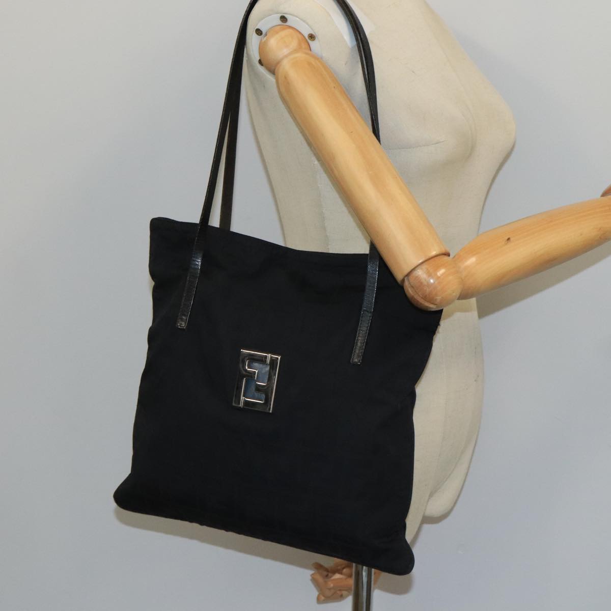 FENDI Zucca Canvas Tote Bag Nylon Leather Black Silver bs20292