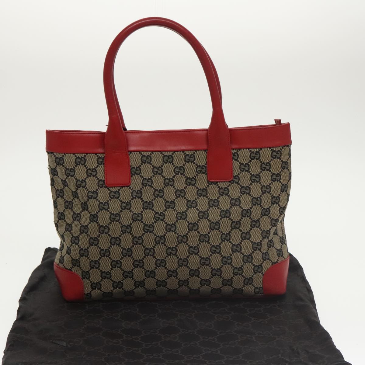 GUCCI GG Canvas Tote Bag Beige Red Gold 002 1119 bs20331