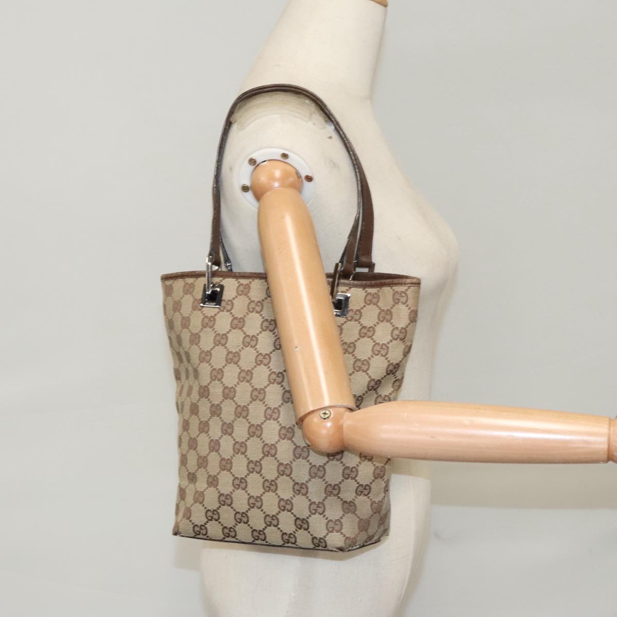GUCCI GG Canvas Tote Bag Beige Silver 31244 bs20338