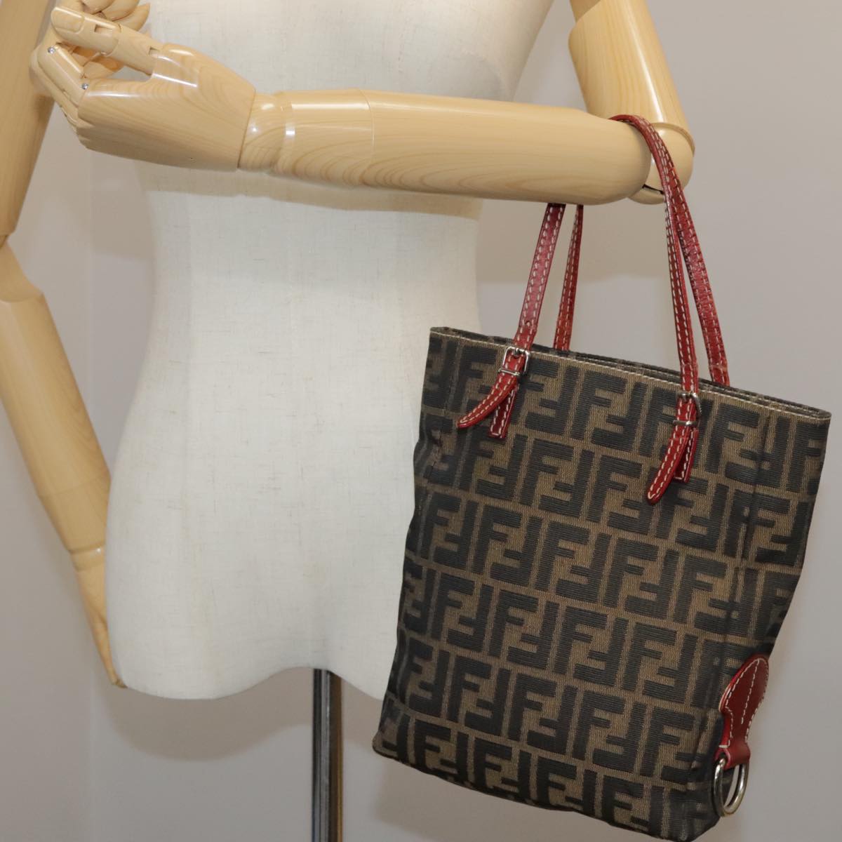 FENDI Zucca Canvas Tote Bag Brown Black bs21513