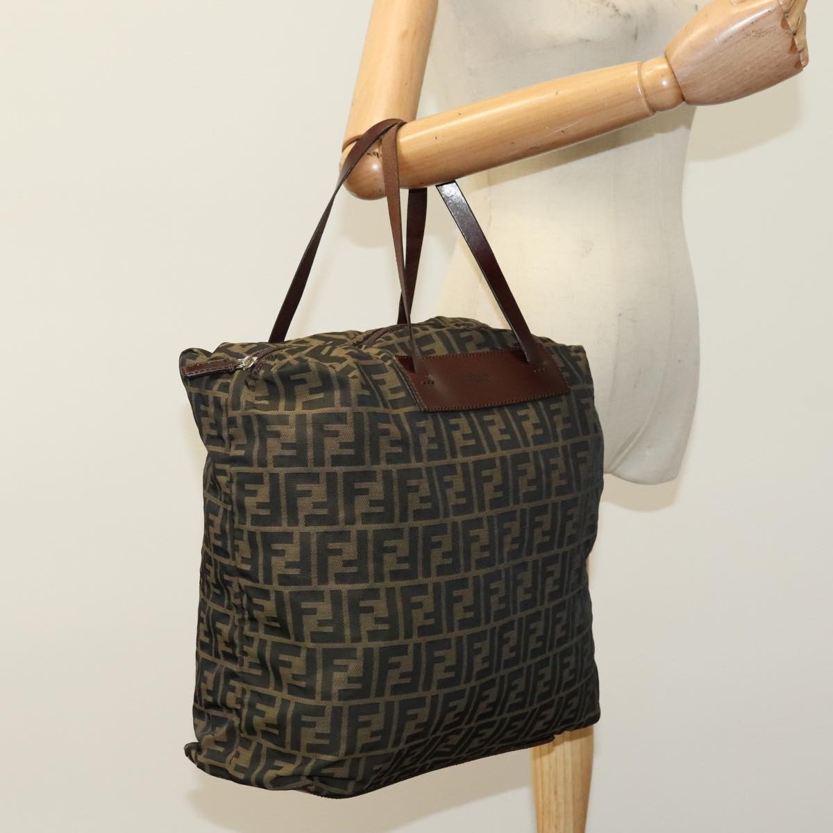 FENDI Zucca Canvas Tote Bag Brown Black bs21515