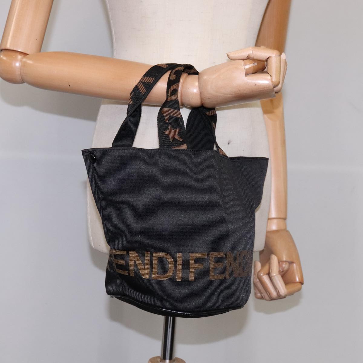 FENDI Hand Bag Canvas Black bs21580