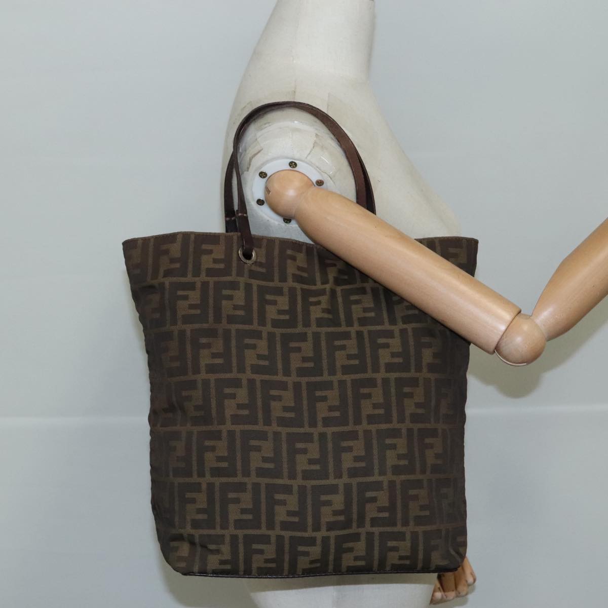 FENDI Zucca Canvas Tote Bag Brown Black bs21600