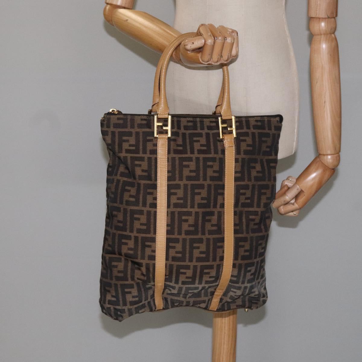 FENDI Zucca Canvas Tote Bag Brown Black gold bs22159